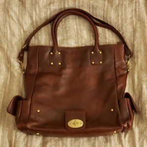 Deep Brown Grained Leather Foldover Tote